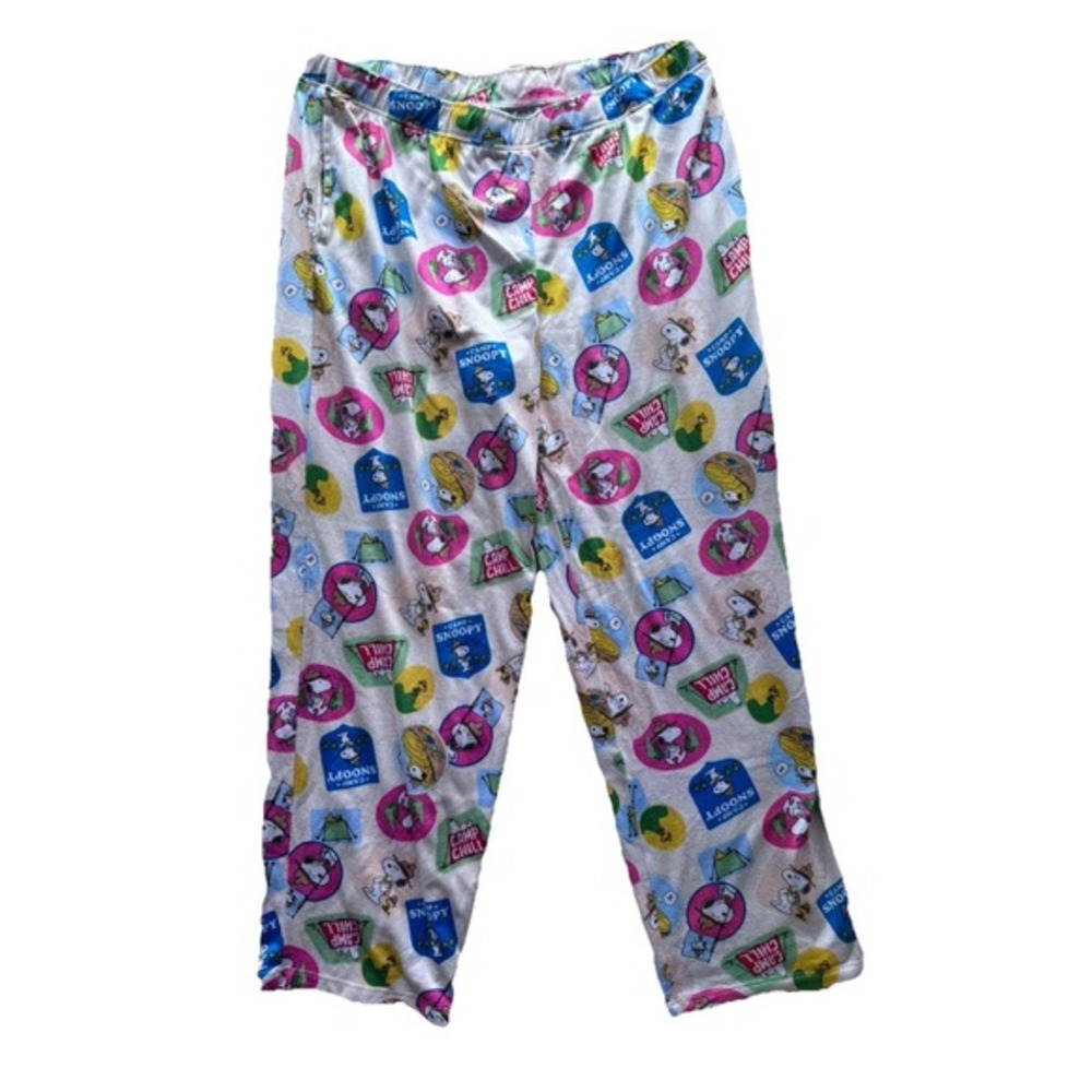 Peanuts‎ Pajama Bottoms Women Size XL Camp Snoopy Woodstock Elastic Waist